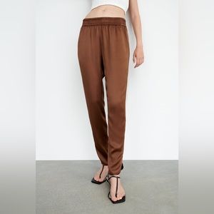 Zara Satin Effect Slit Pants in Brown - NWT